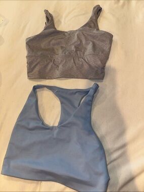 Gray and Light Blue Sports Bras - Racerback Crop Tops lot of 2